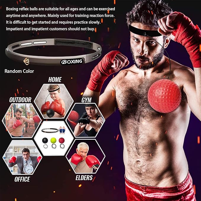 Box Ball Set - 3 Difficulty Levels Boxing Reflex Ball Headband for Reaction, Agility, Hand Eye Coordination Training