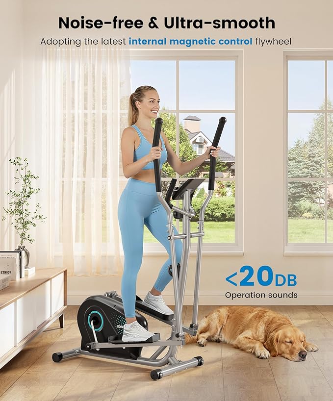 THERUN Elliptical Exercise Machine, Ultra-Quiet Elliptical Machine for Home, 6KG Flywheel Elliptical Trainer, 16 Resistance Levels Elliptical Training Machines w/Pulse Sensor, LCD Monitor