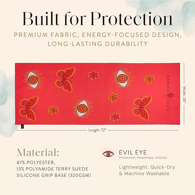 KARMA AND LUCK Radiant Protection Yoga Towel, Absorbent, Non-Slip Hot Yoga Mat Towel, Silicone Grip & Soft Terry Suede for Spiritual Energy Shield & Clarity, 26” x 72”