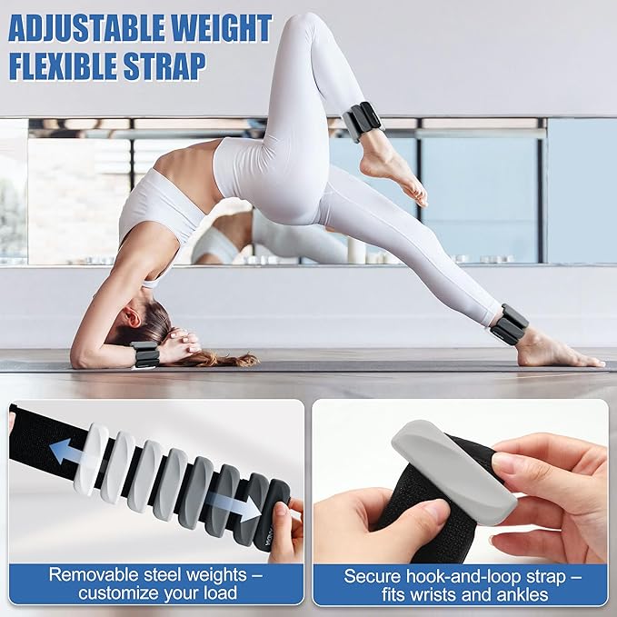 Wrist & Ankle Weights for Women and Men, 2lbs/4lbs Pairs Adjustable Silicone Weighted Bangles for Arm & Leg Workouts, Perfect for Pilates, Barre, Yoga, Walking & Home Fitness 24055
