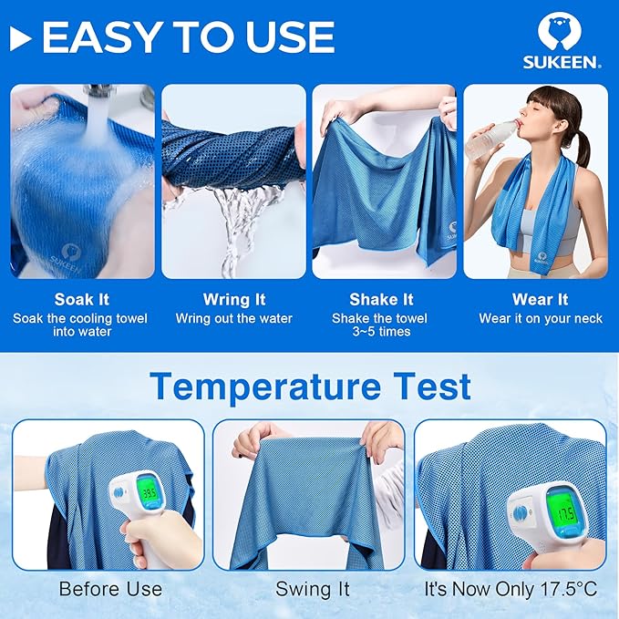 Sukeen 4 Pack Cooling Towels (40"x12"), Cooling Neck Wraps, Ice Towel, Soft Breathable Chilly Towel,Microfiber Towel for Yoga,Sport,Running,Gym,Workout,Camping,Fitness,Workout & More Activities