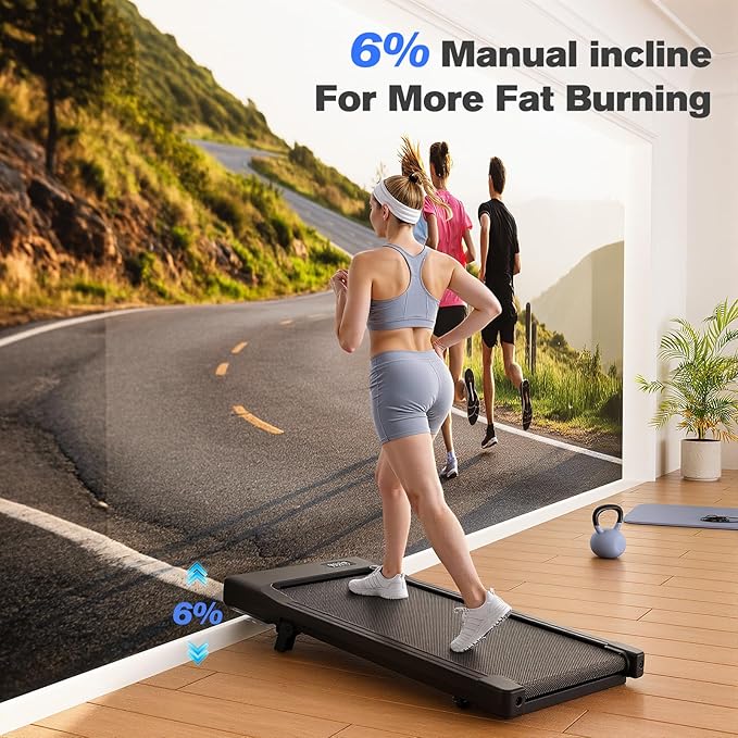Walking Pad, 6% Walking Pad with Incline, No-Assembly Walking pad Treadmill with APP and Remote Control, LED Display, 2.5 HP Quiet Under Desk Treadmills, 300 lbs Capacity