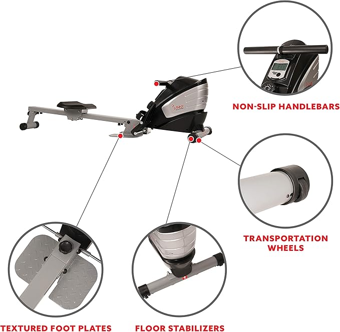 Sunny Health & Fitness Rowing Machine for Low Impact Full Body Workouts Home Training, Flip-able Equipment for EZ-Storage, Optional Magnetic or Air Resistance w/Free SunnyFit App Connection