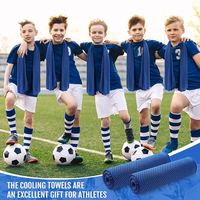 Hosuly 12 Pieces Cooling Towels for Hot Weather Soft Breathable Cold Towel Yoga Towels for Sweat, Sports, Workout, Fitness, Gym, Running, Travel Camping, 12 x 40 Inch (Dark Blue)