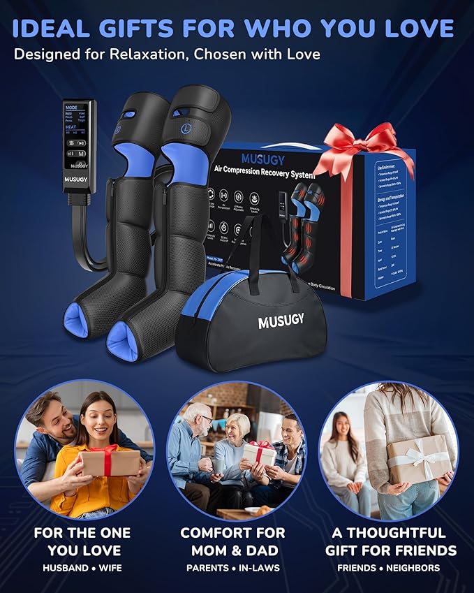 Leg Massager with Heat and Compression : Sequential Compression Boots with 6 Modes,9 Intensity and 3 Heat for Circulation and Pain Relief - Christmas Birthday for Mom, Dad, Athletes, Gym