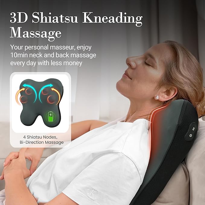 Cordless Back Massager FSA Eligible HSA, Shiatsu Neck Massager with Heat for Muscle Pain Relief, Kneading Massage Pillow for Neck, Back, Shoulder, Birthday Day Gifts for Women Men