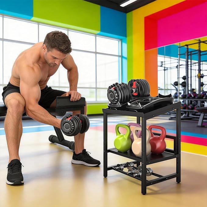 Adjustable Dumbbell Weight Rack Heavy Duty, 3 Tier Adjustable Dumbbell Stand 660LB Loading, Commercial Kettlebell Storage with Non-Slip Padded, Metal Kettlebell Stand for Home Gym Garage(Rack Only)