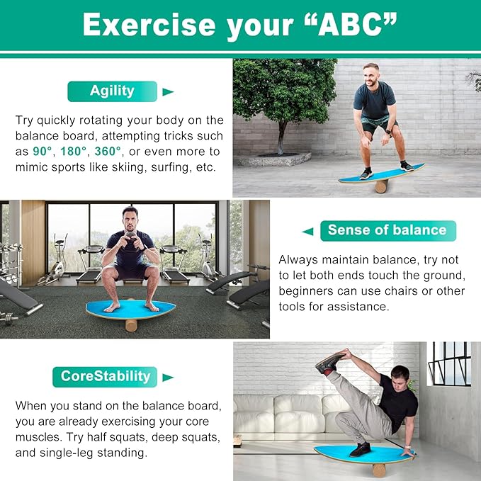 Balance Boards for Adults,Balance Trainer - Wooden Balance Board,Surface anti-slip treatment Including Roller,Half Ball And Balance Ball