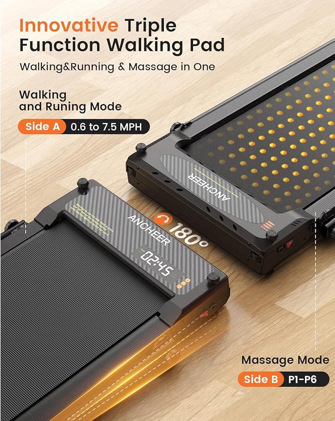 ANCHEER Walking Pad Treadmill with Foot Massage/Vibration Massage, Versatile Walking Pad with Incline and Handle Bar, 3.5HP Foldable Treadmill for Home/Office/Apartment