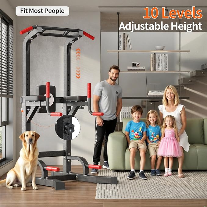 sogesfurniture Power Tower Dip Stands Assistive Trainer for Home Gym - 10-Level Height Adjustable Multi-functional Pull Up Bar, Dual Training Stands for Dip Push Up & Core Workout, Heavy Duty Steel Frame