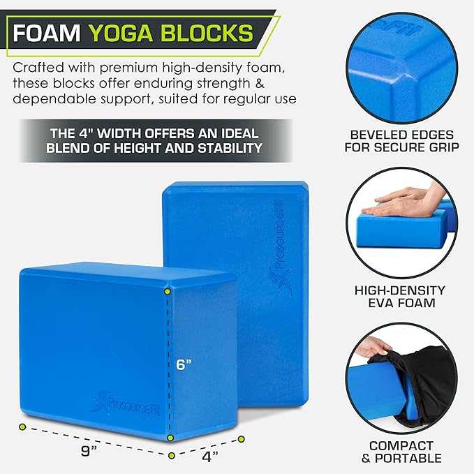 ProsourceFit Foam Yoga Blocks, High Density EVA Yoga Bricks 4”x 6” x 9” (Set of 2)
