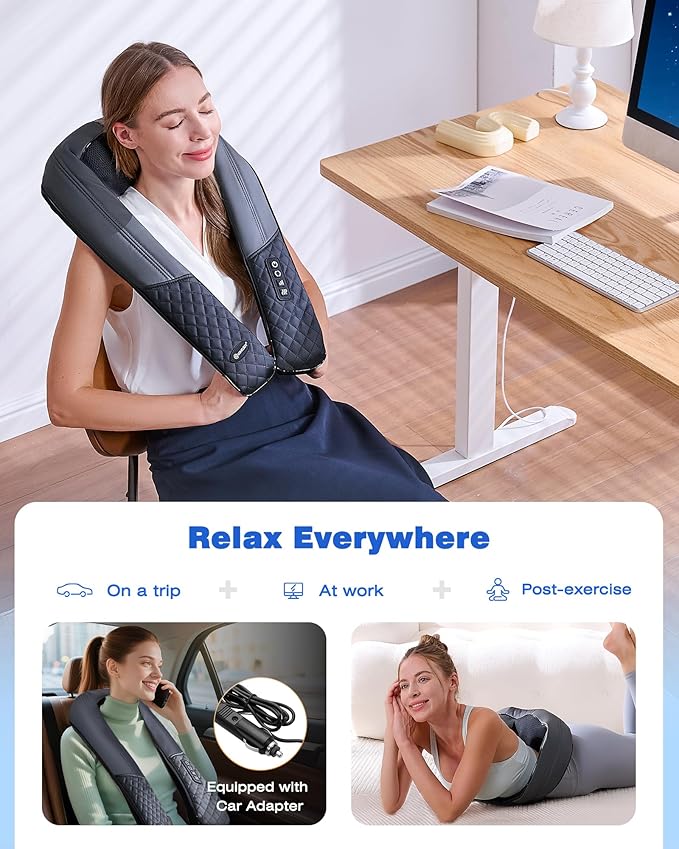 KINGJOY Neck and Shoulder Massager with Heat, Shiatsu Neck and Back Massager for Back, Shoulder, Legs, 2025 Upgraded 4D Kneading Deep Tissue Pain Relief, Gifts for Women/Men/Mom/Dad, Plug-in Use Only