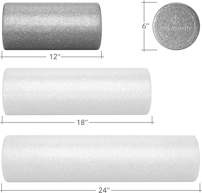 Philosophy Gym 12" High-Density Foam Roller for Exercise, Massage, Muscle Recovery - Round, Gray