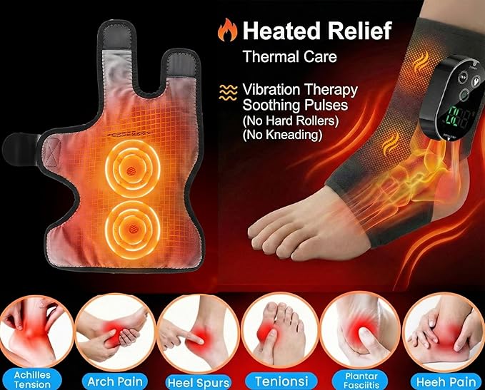 Foot Massager for Neuropathy Plantar Fasciitis Pain Relief, Cordless Heated Vibrating Cloud-Soft Ankle Wrap Feet Massage, Portable 2H Run Time, 6 Heats, 3 Modes, Auto-Off Timer,1 Pair