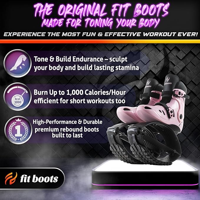 FIT BOOTS for Women Exercise - Premium Moon Shoes for Jumping, Kangaroo Shoes for Training, Cardio & Fun, Joint-Friendly, Rebounder Jumps Boots for Adults & Kids, Bouncy Workout (Women-Pink)
