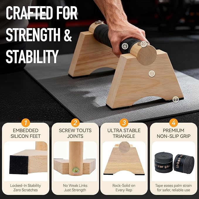 Wood Push up Bar, 2 PCS Parallettes Bars for Men Strength Training, Calisthenics Equipment for Handstand Training
