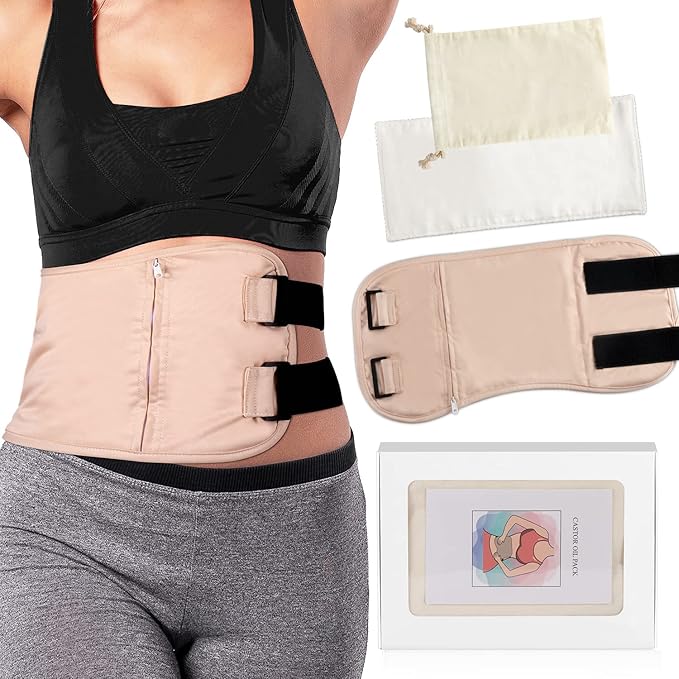 DEROWN Castor Oil Pack Wrap, Less Mess, Organic Cotton & Waterproof PUL, Reusable Massage Pack Kit with Anti Leak Design