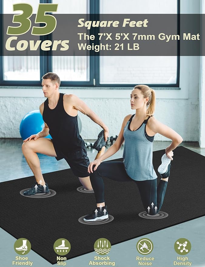 innhom Large Exercise Mat 6'x4'/7'x5'/8'x6'/9'x6'/10'x6' Workout Mat Gym Flooring for Home Gym Mats Exercise Mats for Home Workout Thick Floor Mat for Fitness