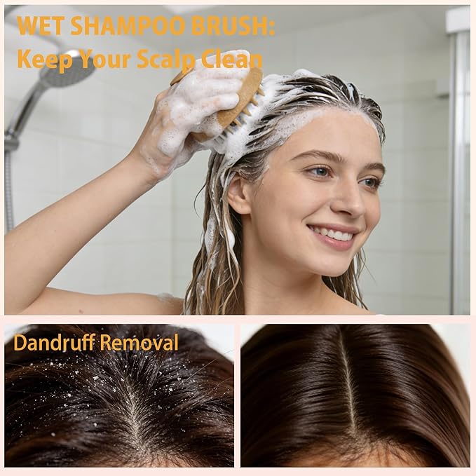 Nimiah Scalp Massager Hair Growth - Manicure Safe Scalp Scrubber Shampoo Brush with Coconut Shell Base & Soft Silicone Bristles for Dandruff Removal, Stress Relax & Deep Cleansing