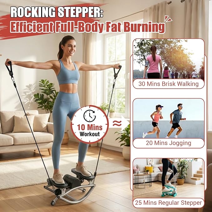 Rock Stepper for Exercise at Home, Rocking Stepper Side to Side with Resistance Bands & Digital Display, 300 LBS Capacity Full Body Workout Low-Impact Knee-Friendly Anti-Slip Side Stepper