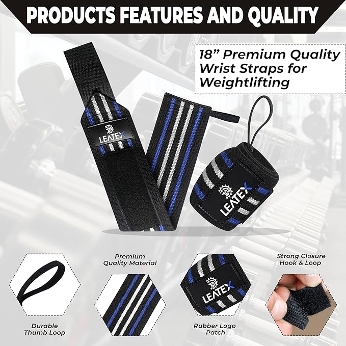 Weight Lifting Wrist Wraps 18" Wrist Support with Heavy Duty Thumb Loop - Best Gym Wrist Wraps for Powerlifting Competition, Strength Training, Bodybuilding - for Men & Women
