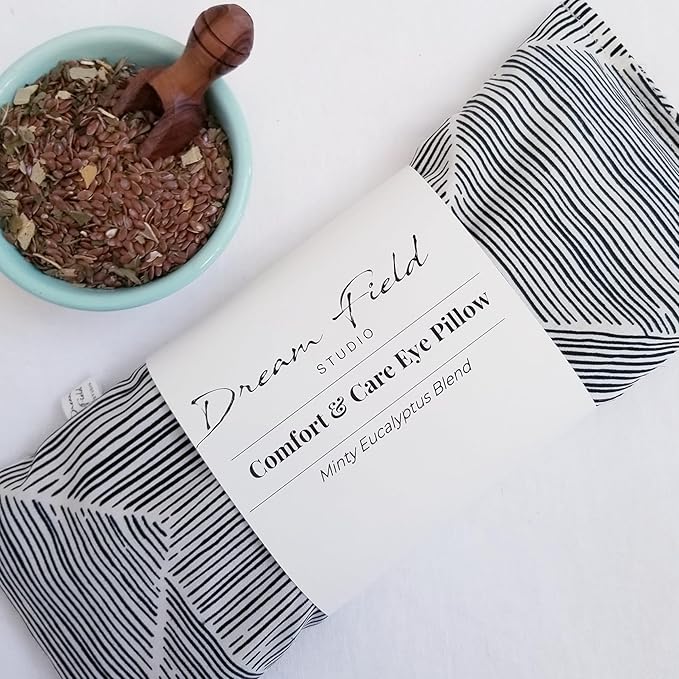 Weighted Eye Bag for Relaxation – Flax Seed Aromatherapy Pad with Eucalyptus & Peppermint – Hot or Cold Therapy – Handmade in USA - Geometric Print