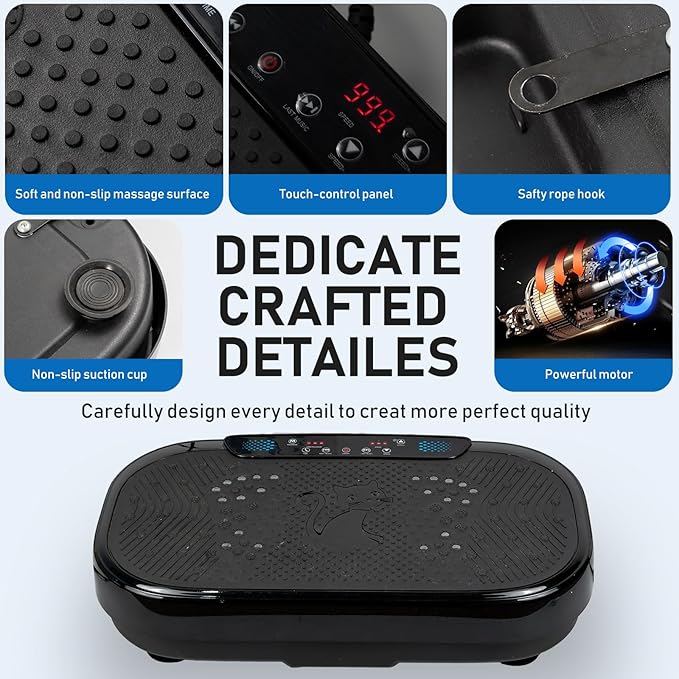 Vibration Plate Exercise Machine, 500 Lbs Capacity, with Bluetooth and LED Display, 999 Speeds Workout Vibrating Plate for Lymphatic Drainage Weight Loss, 4pc Loop Bands and 10pc Resistance Bands