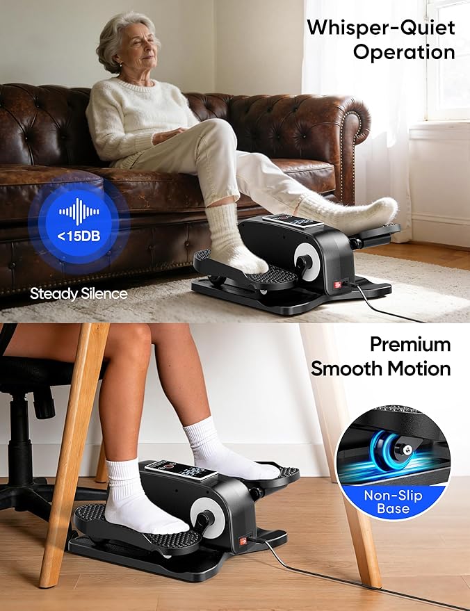 Under Desk Elliptical Machine, Electric Seated Leg Exerciser for Seniors, Adjustable Speed & Low-Impact Design, Quiet Portable Trainer with Remote Control for Home Office