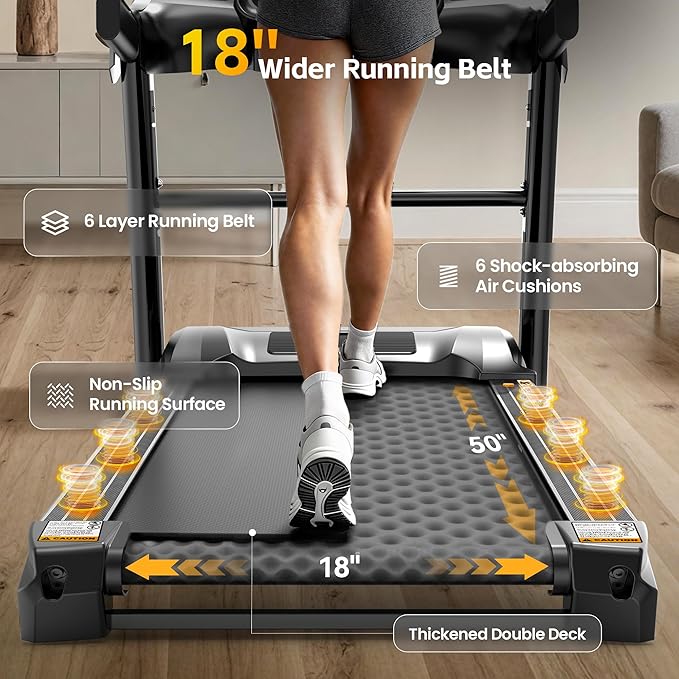 400 lbs Capacity Treadmill for Home with 15% Incline, 5.0 HP Folding Treadmill for Exercising, 0.6–10 MPH, APP Control, Shock Absorption, Quiet Running, Free Brushless Fan & Knee Support
