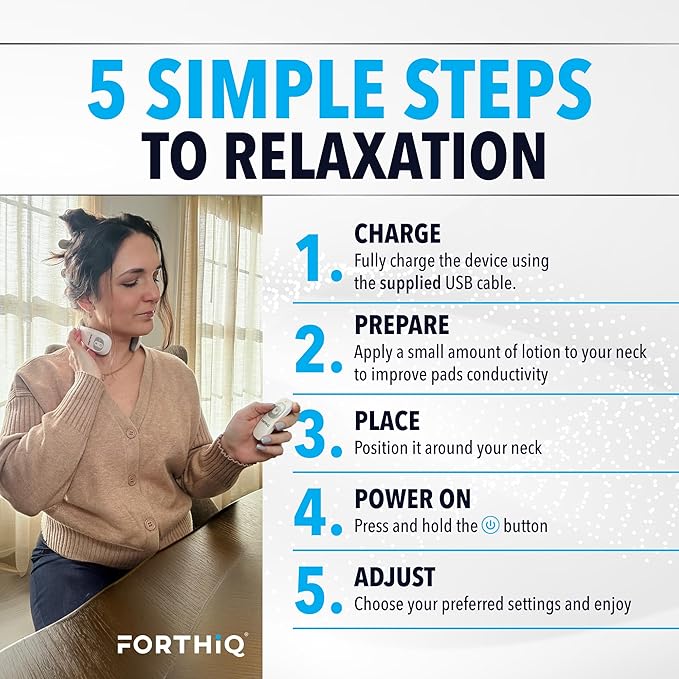 FORTHiQ Neck TENS Machine with Heat, Electric Neck Massager for Pain Relief, 15 Levels Deep Tissue Massage, Portable and Soothing, FSA-HSA Eligible