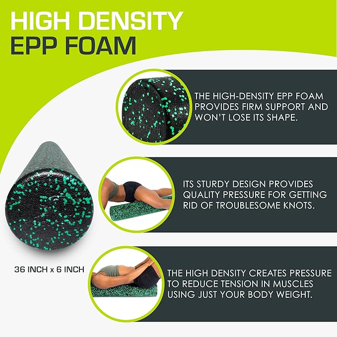 ProsourceFit High Density Foam Rollers Long, Firm Full Body Athletic Massage Tool for Back Stretching, Yoga, Pilates, Post Workout Muscle Recuperation
