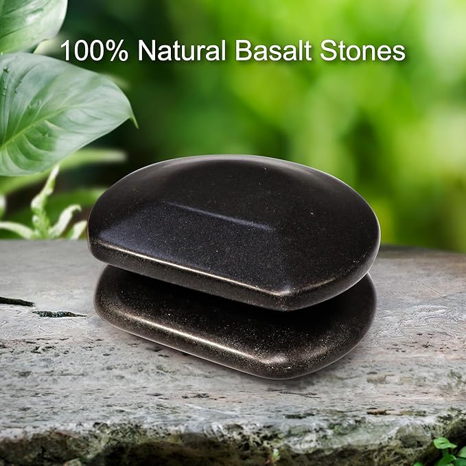 Master Massage 2-Piece Large Contoured Hot Stone Set – Three-Quarter Round Basalt Lava Rocks for Deep Tissue, Trigger Point & Acupressure Therapy – Professional Massage Tools