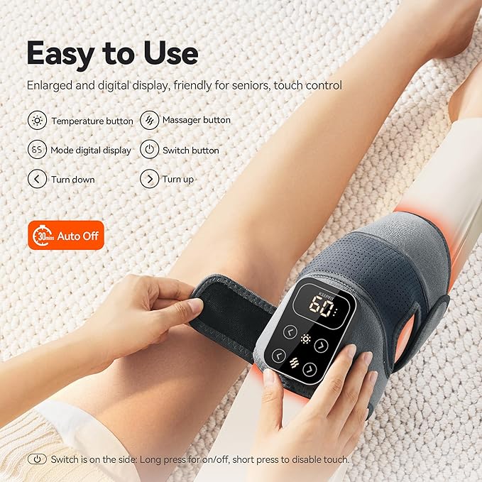 Cordless Knee Massager with Heat Vibration for Pain Relief, MAXwarm 4.0[2026 Upgraded] - Electric Heated Knee Brace with 5 Heat Levels and 3 Massage Mode, Gifts for Men Women (Grey, Single)