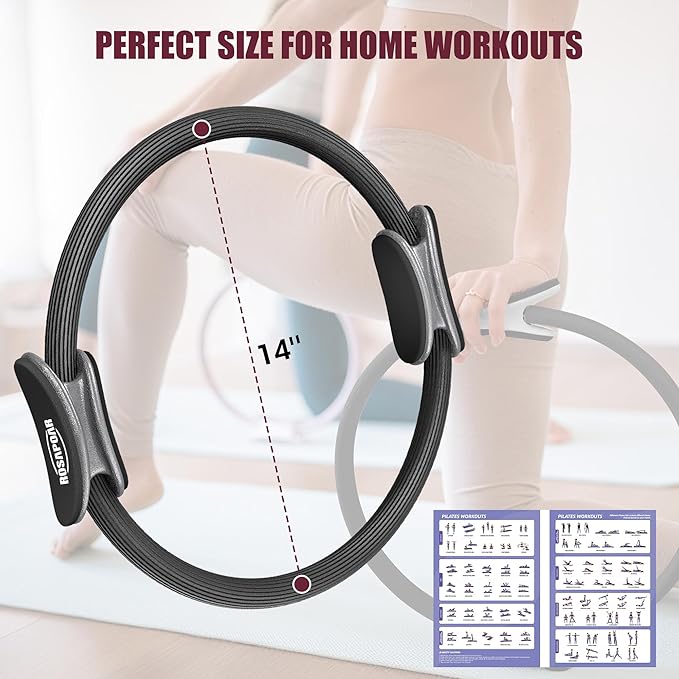 ROSAPOAR Pilates Essentials Kit for Women, Pilates Ring Set - 14" Magic Circle with Yoga Ball & Resistance Bands – Pilates Kit for Home Workouts, Toning & Core Sculpting Pilates Equipment