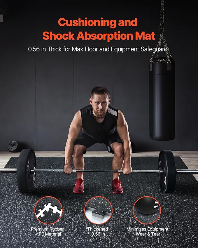 VEVOR 0.56Inch 48sq.ft 12 Tiles Gym Flooring for Home Gym, Rubber Top with High Density EVA Foam, 25 x 25In Gym Floor Exercise Equipment Mats, Interlocking Gym Mats, Puzzle Workout Mats, Black & White