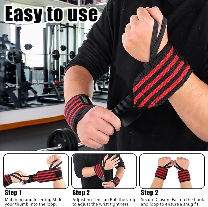 22 Inch Gym Wrist Wraps, Weightlifting Wrist Wraps, Adjustable Nylon Wrist Support with Thumb Loop for Powerlifting Bench Press Strength Training for Men and Women
