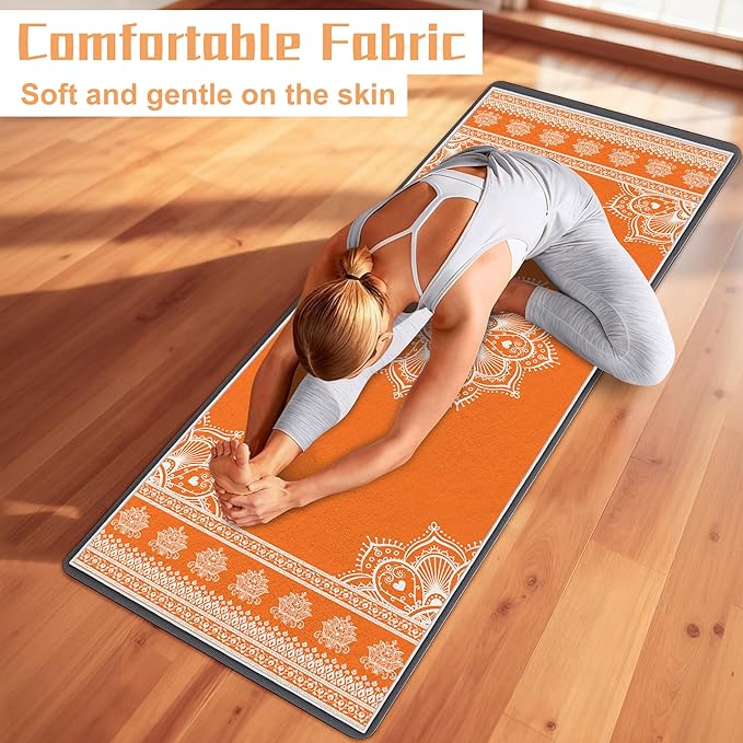 Yoga Towel,Absorbent Yoga Mat Towel for Hot Yoga Non Slip,Stylish Prints,Ideal for Workouts,Hot Yoga,Bikram,Pilates Equipment,72 x 27 in,Orange Mandala