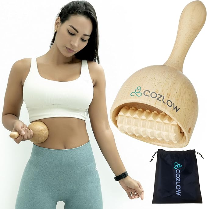 COZLOW Wood Therapy Massage Cup w/Roller, Maderoterapia Massager for Body Sculpting - Wooden Cupping Massage Tool for Lymphatic Drainage - Maderotherapy Helps Reduce Cellulite Appearance