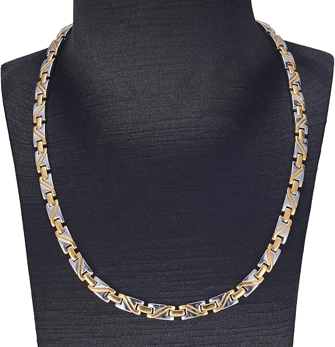 Titanium Gold & Silver Gradient Magnetic Necklace for Men & Women, Fashion Jewelry