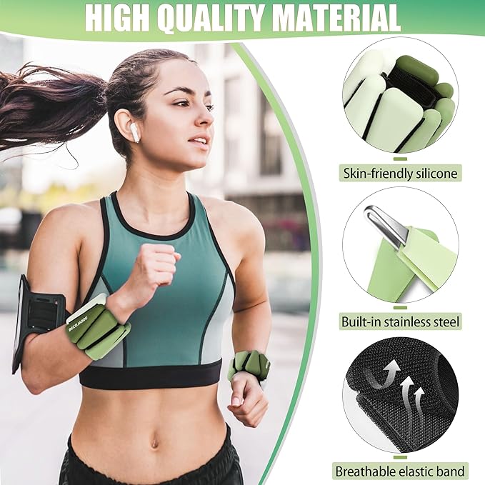 Ankle Weights for Women Wrist Weights Set of 2 (1 lb/2 lb Each) Adjustable Arm Leg Weight for Womens Men Suitable for Walking Swimming Running Pilates Yoga Gym