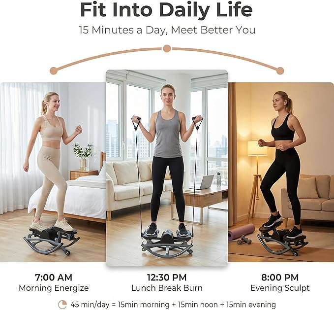 Rocking Steppers Side to Side for Exercise at Home, Fitness Rock Stepper Machine with Resistance Bands and Non-Slip Mat for Legs Glutes Workout, Portable Lateral Stepper for Home,Apartment and Office