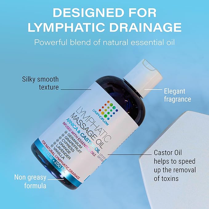 Bruizex Lymphatic Drainage Massage Oil with Arnica & Cold Pressed Castor Oil, Lightweight Non-Greasy Body Massage Oil for Daily Lymphatic Massage, Aftercare Routine, Lightweight Formula - 8.5 Oz