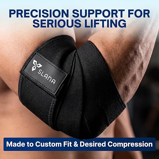 Elbow Wraps for Weightlifting – 40” Long Adjustable Compression - Elbow Sleeves Weightlifting Men with Hook-and-Loop Closure – Support for Heavy Pressing, Strength Training & Lifting Stability