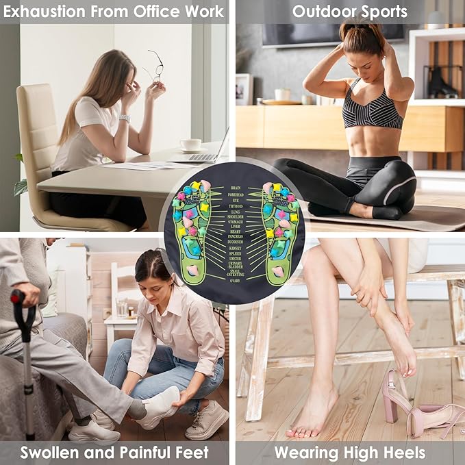 Foot Massage Mat, Reflexology Walk Stone Road Acupressure Mat with Chart, Feet Pressure Point Mat for Long Sitting Elderly Students and Office Workers (68.9 x 13.78 Inches)
