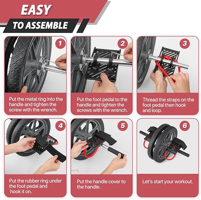 Ab Roller Wheel with Foot Straps, Ab Roller Workout Fitness Equipment for Abdominal and Core Strength Training, Exercise Wheel for Men Women, Ab Machine for Home Gym Workout