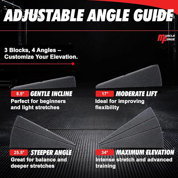 Squat Wedge Block – Heel Elevated Squat Platform for Deep Squats, ATG Training, Ankle Mobility, 4-Angle Adjustable Slant Board for Calf Stretching, Knee Pain Relief, 440 lbs