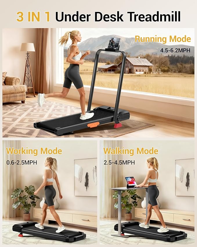 Walking Pad Treadmill with 15% Incline 2.5HP Foldable Under Desk Walking Pad for Home and Offce 300LBS Weight Capacity 0.6-6.2MPH Compact Treadmill with Remote Control