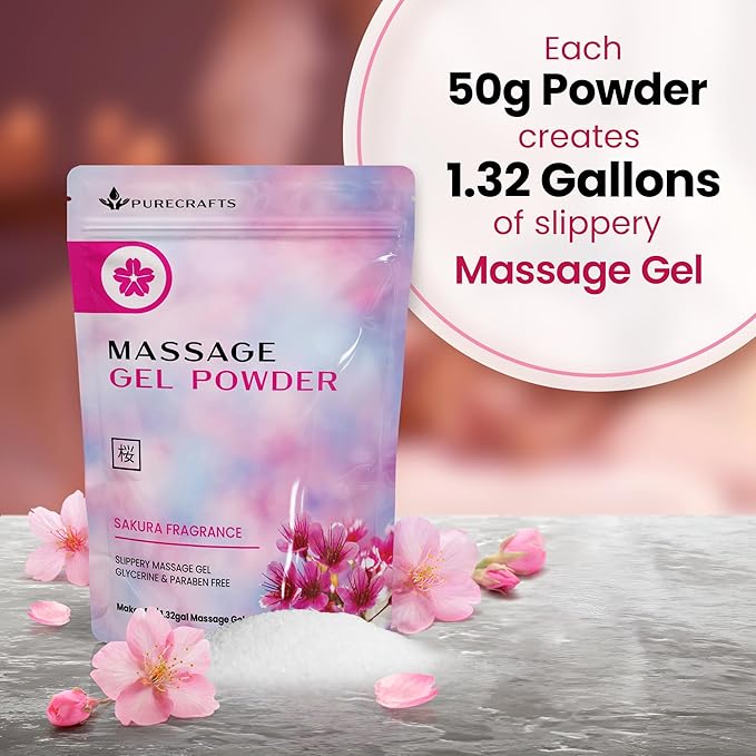 Massage Gel Powder 50g | Sakura Fragrance | Made in Japan | Smooth and Slippery Gel for Wellness and Relaxation | 50g Makes 1.32 Gallons/ 5 litres | Just Add Water