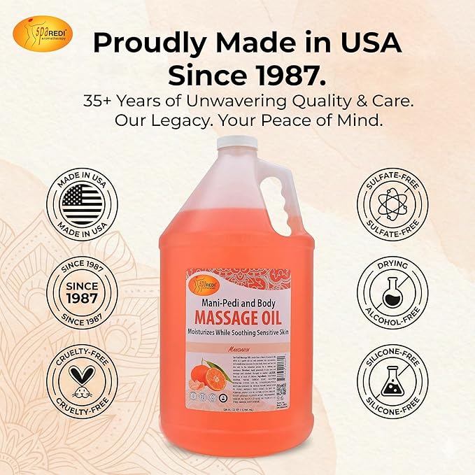 SPA REDI Mandarin Massage Oil – Professional & Family Skin Nourishment Treatment | Legacy of Trust & Universal Gentleness | Premium Nourishment for Loyalty & Peace of Mind | 128 Oz Gallon