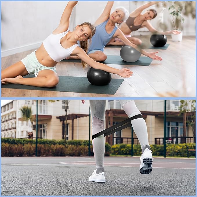 Poen Pilates Equipment Kit for Home Workout Pilates Ring and Ball Set for Women 12'' Circle Yoga Fitness Essentials Kit with Resistance Bands, Yoga Strap, Socks,Bag